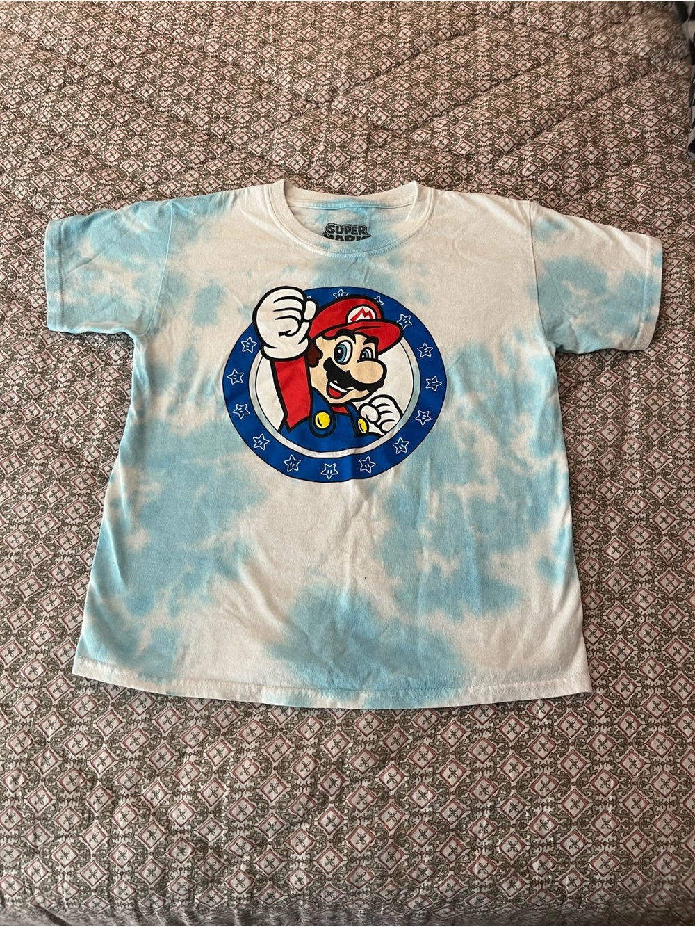 NWOT Super Mario Tie-Dye Blue Kids Tee - Nintendo Style Sz S